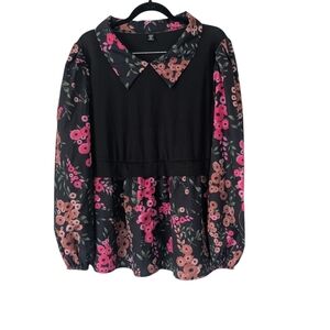 Shein Floral Black/Pink 2pc Look Top Sz.3XL